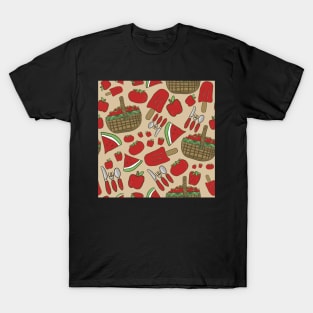 Red Picnic Pattern Food T-Shirt